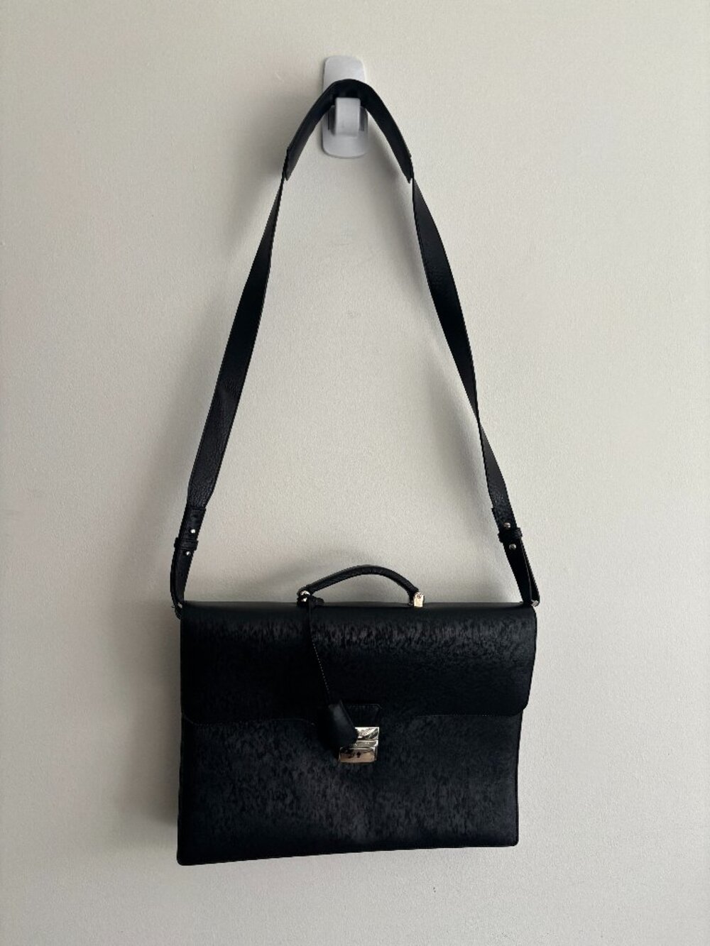 $1295 Bentley Motors Black Saffiano Leather Briefcase Attache | Silver Logo